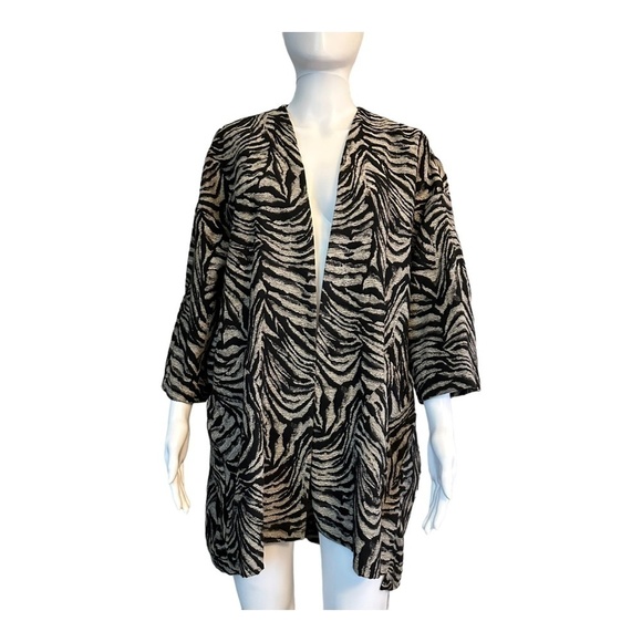 ZARA Basic Women's Size M Oversized Jacket/Coat Animal Print Open Front Pockets - Picture 2 of 16